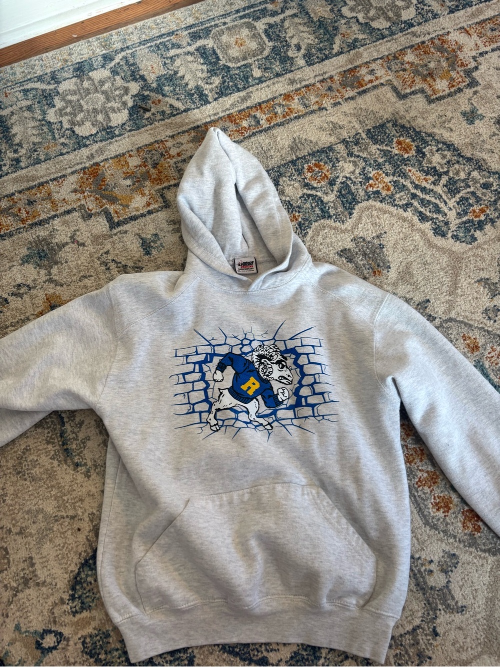 Kids Gray Hoodie with Blue Bulldog Graphic